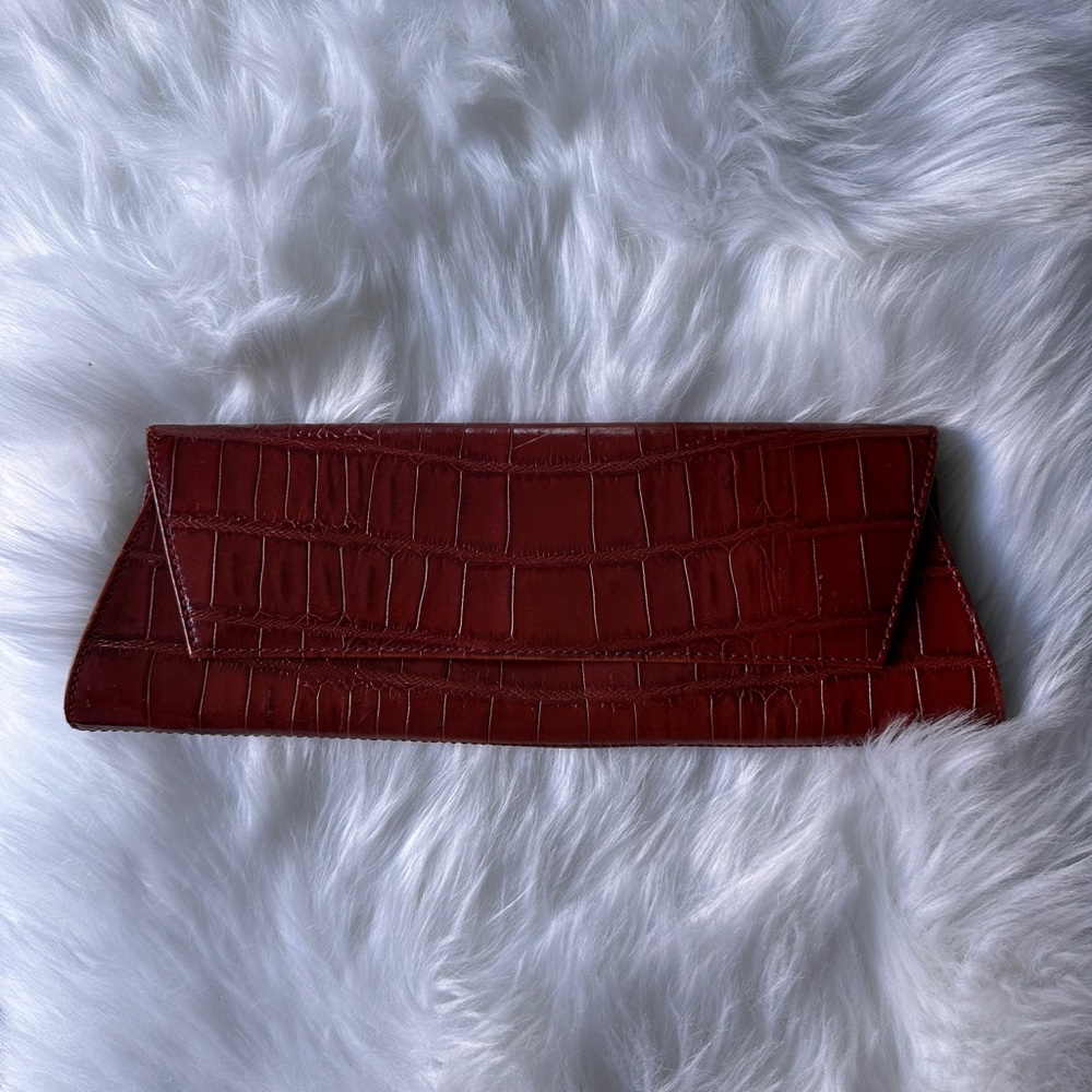 Croc Embossed Red Clutch